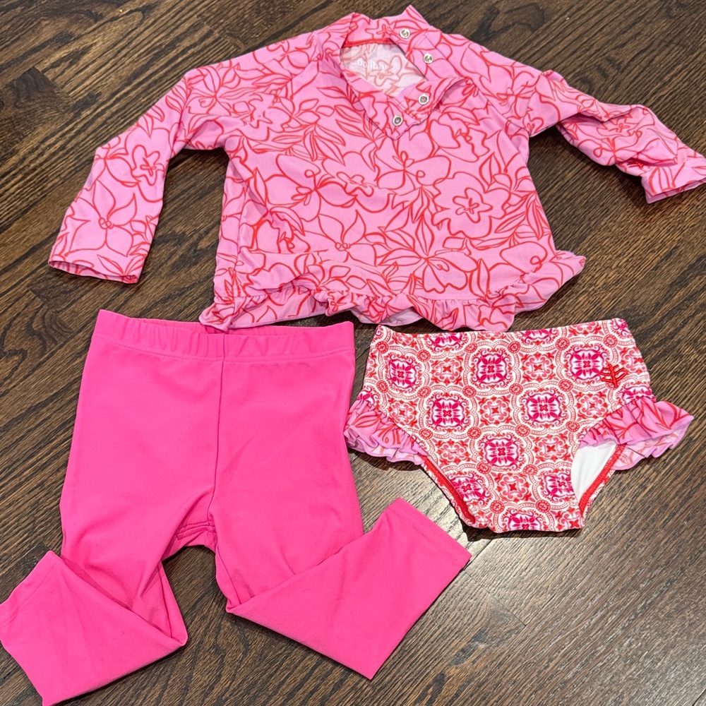 Coolibar baby girl swimsuit UPF tankini swim tights 6-12 months sun protection